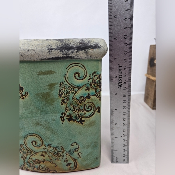 Turquoise Orchid rectangle Vase Distressed Patina Look Cottage Core Farmhouse - Picture 7 of 9